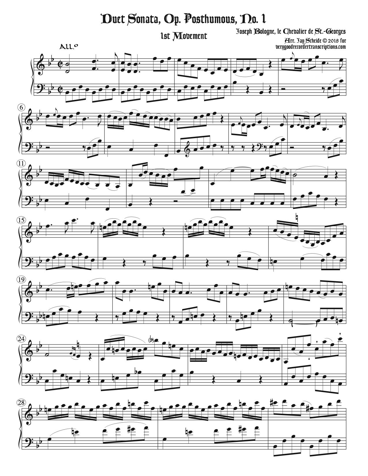 Duet Sonata Op. Posthumous No. 1, two versions