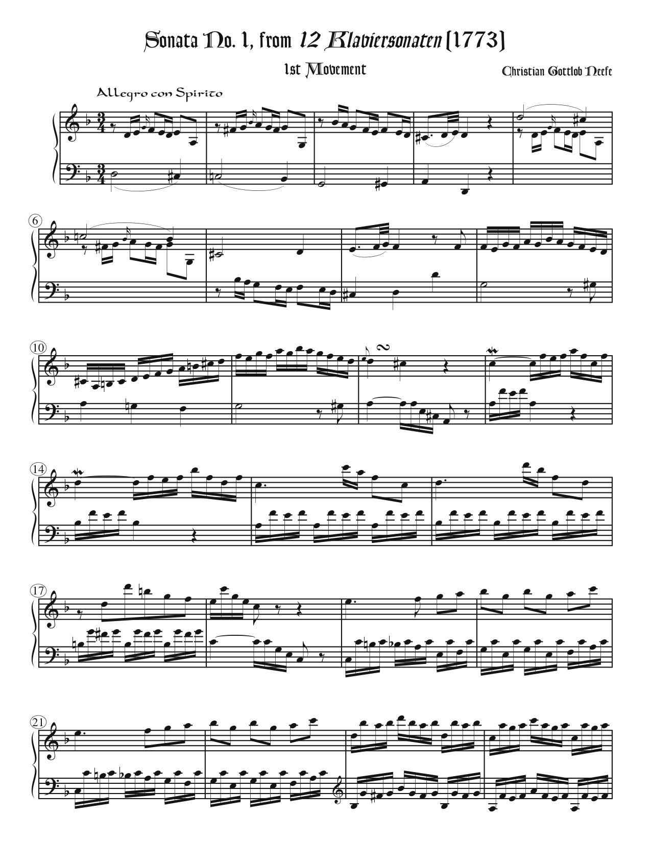 No. 1 from *12 Sonaten* (1773)
