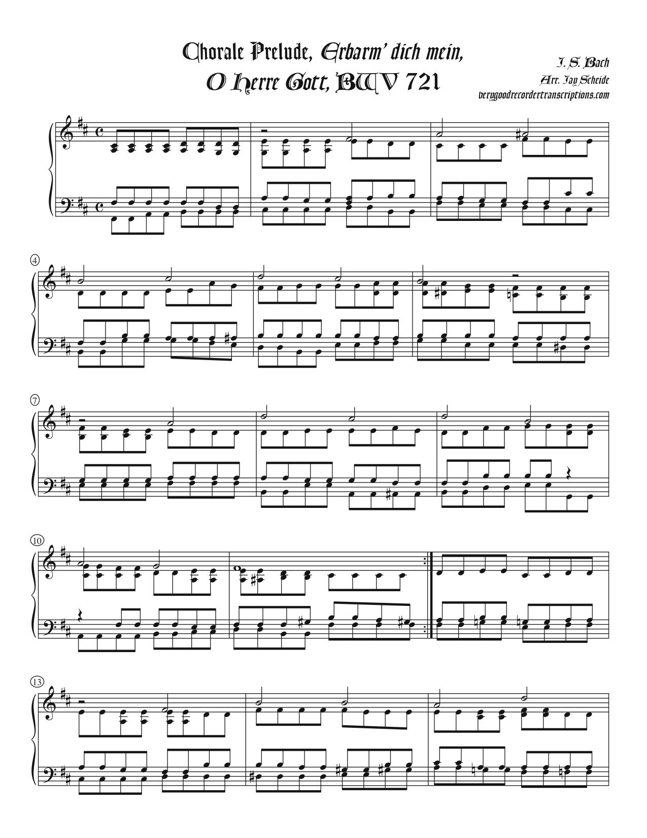 Chorale Prelude, *Erbarm’ dich mein, O Herre Gott*, BWV 721